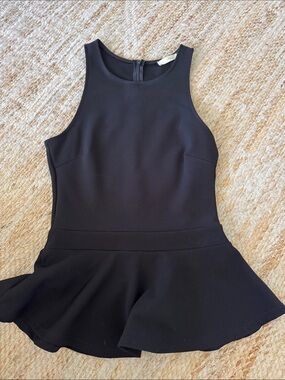 Lush Black Ribbed Sleeveless Peplum Top